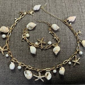 House Of Harlow LOT 1960 Viral White Nautical Seashell Charm Necklace Bracelet